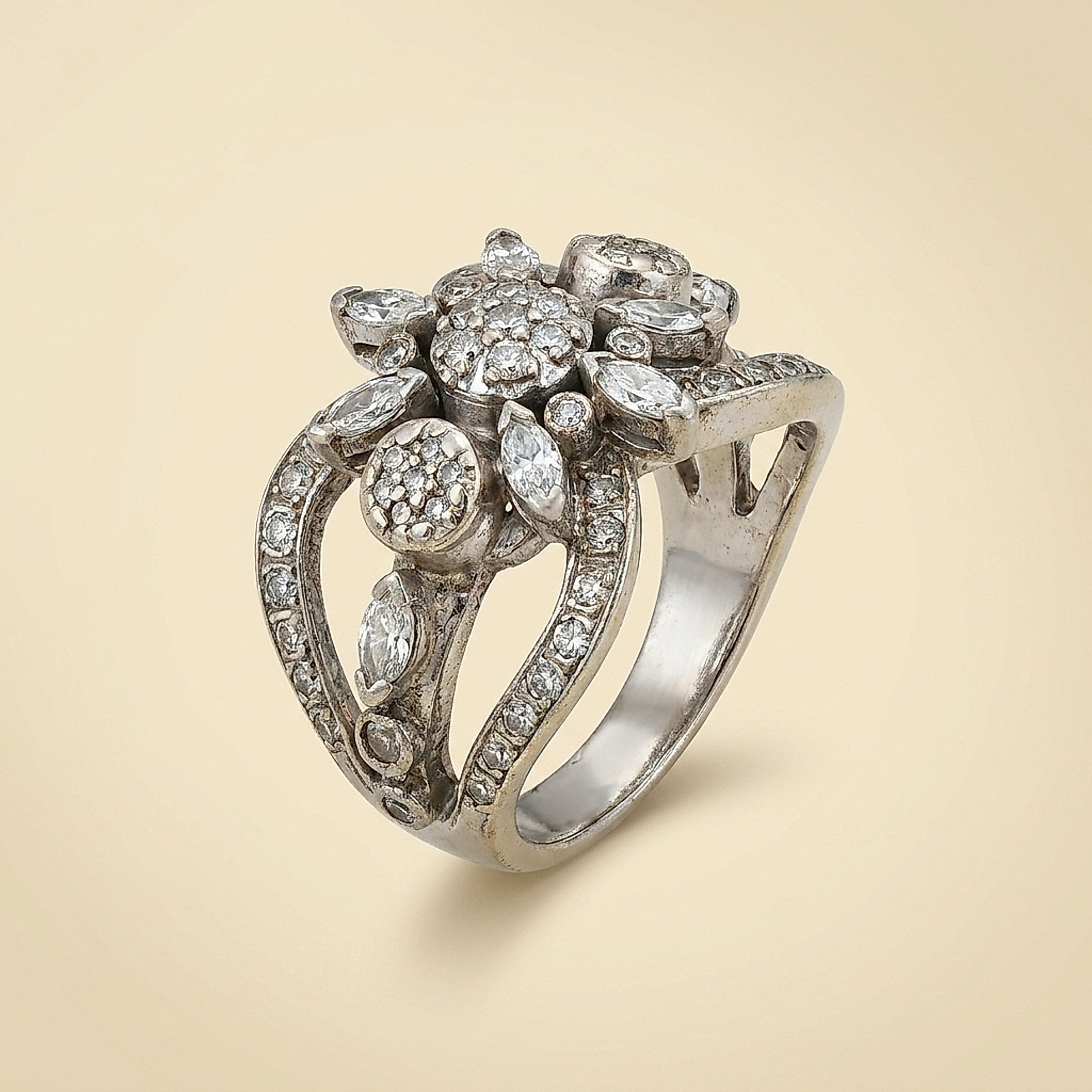 1950's White Gold Diamond Cocktail Ring