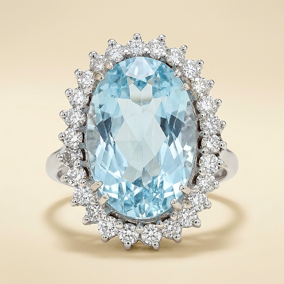 White Gold Blue Topaz and Diamond Cocktail Ring