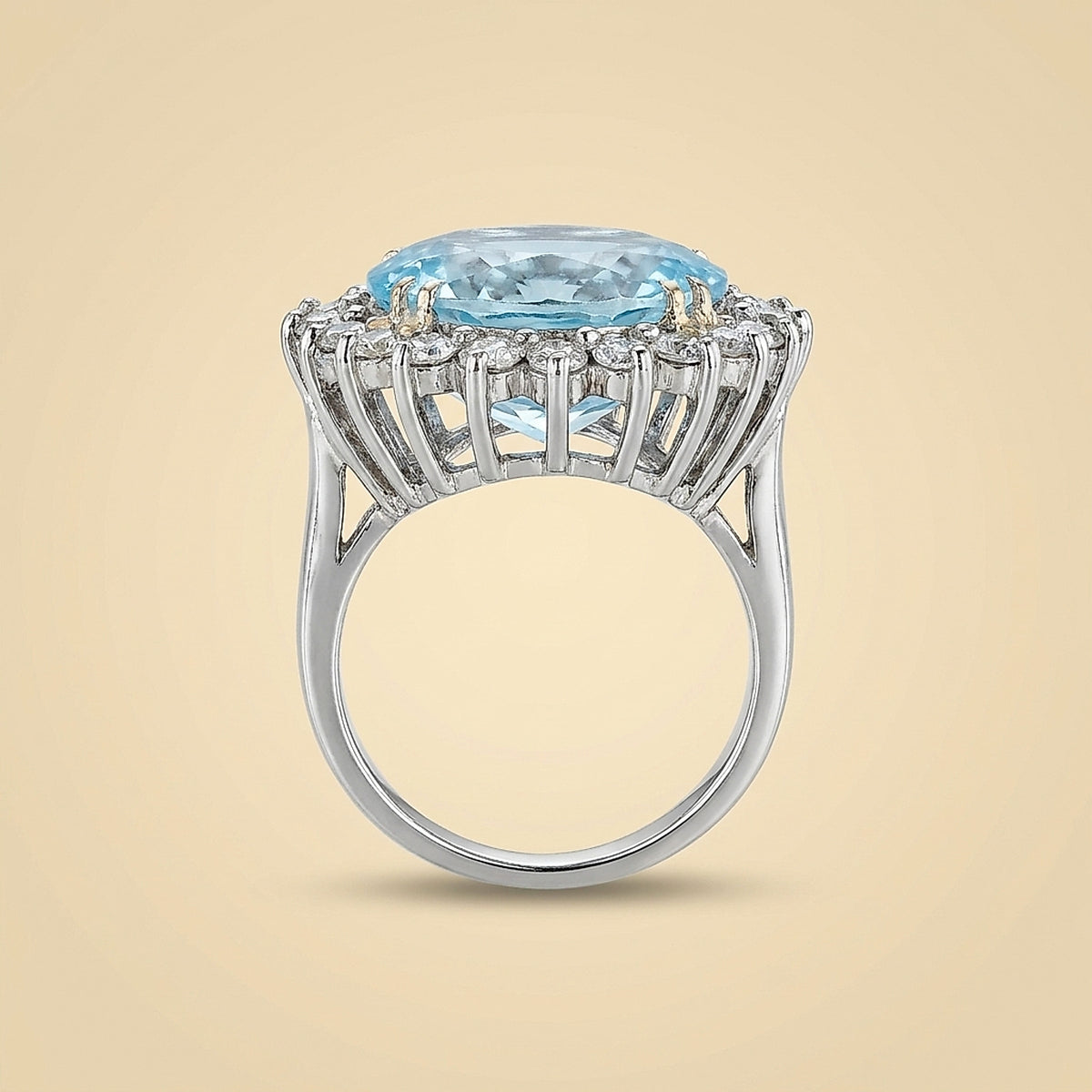 White Gold Blue Topaz and Diamond Cocktail Ring