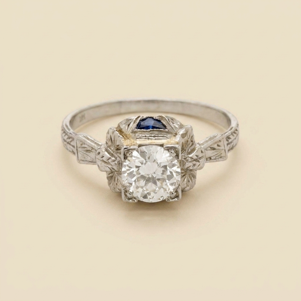 Art Deco Platinum Diamond Engagement Ring - alternate view