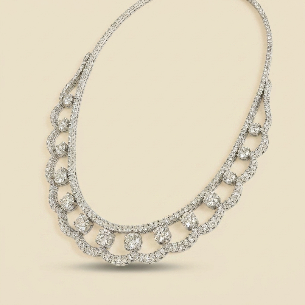 White Gold Diamond Choker Necklace - alternate view