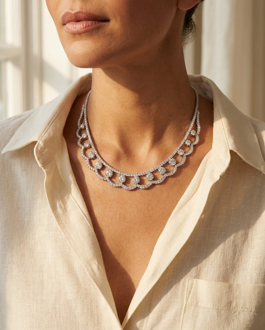 White Gold Diamond Choker Necklace - editorial