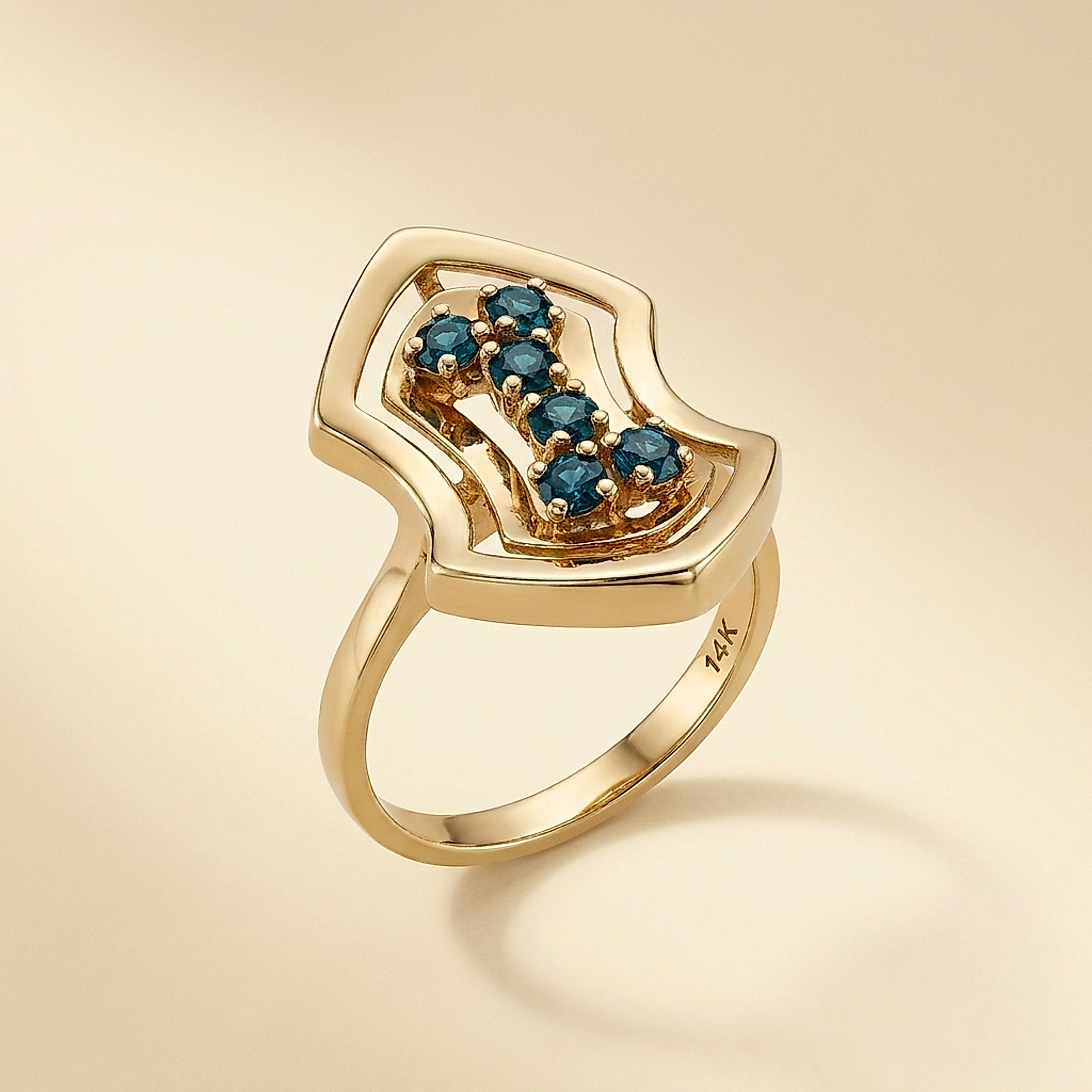 Retro Slotted Design Sapphire Dinner Ring