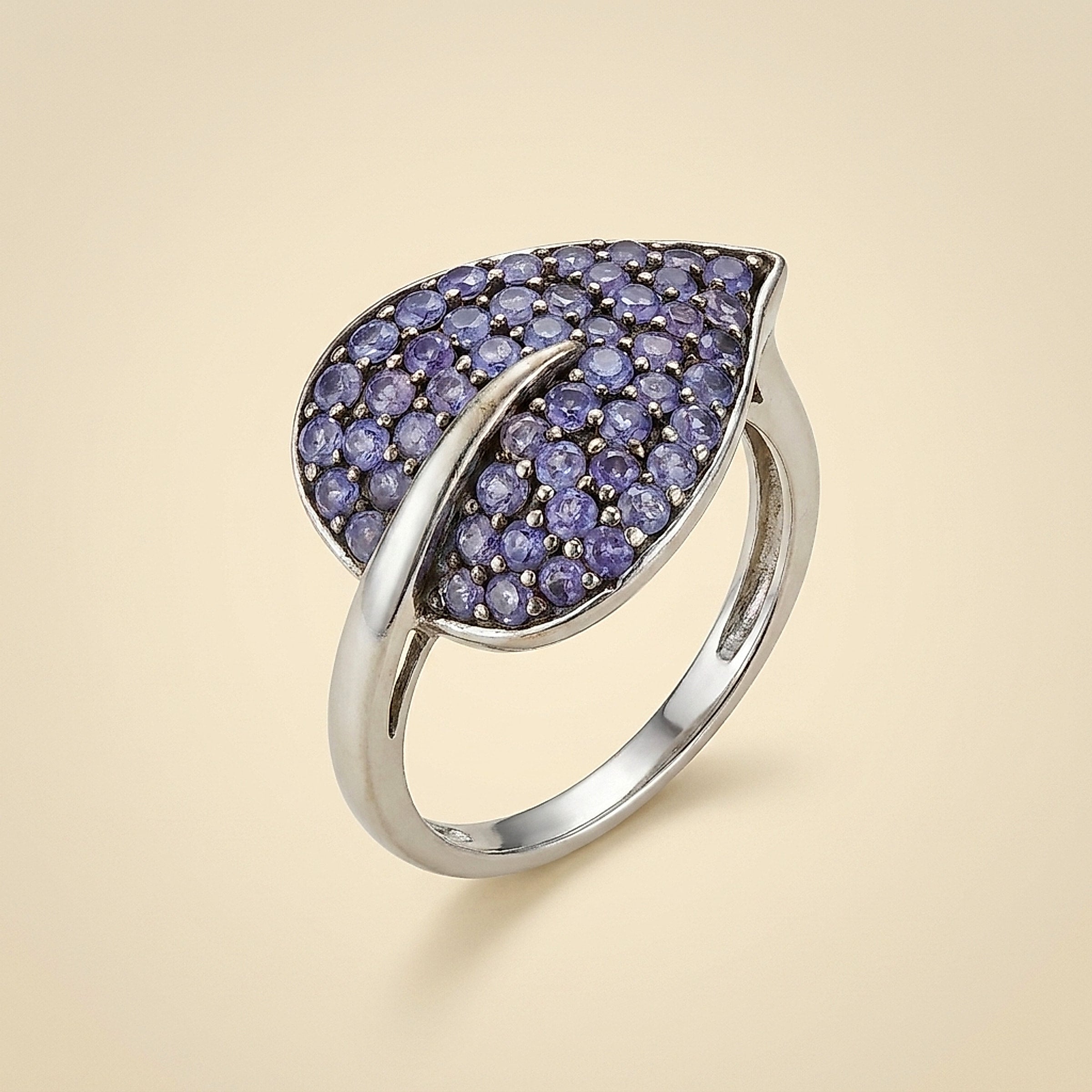 White Gold Iolite Leaf Ring