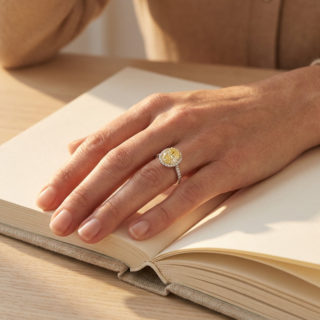 Oval Natural Fancy Yellow Diamond Ring - editorial