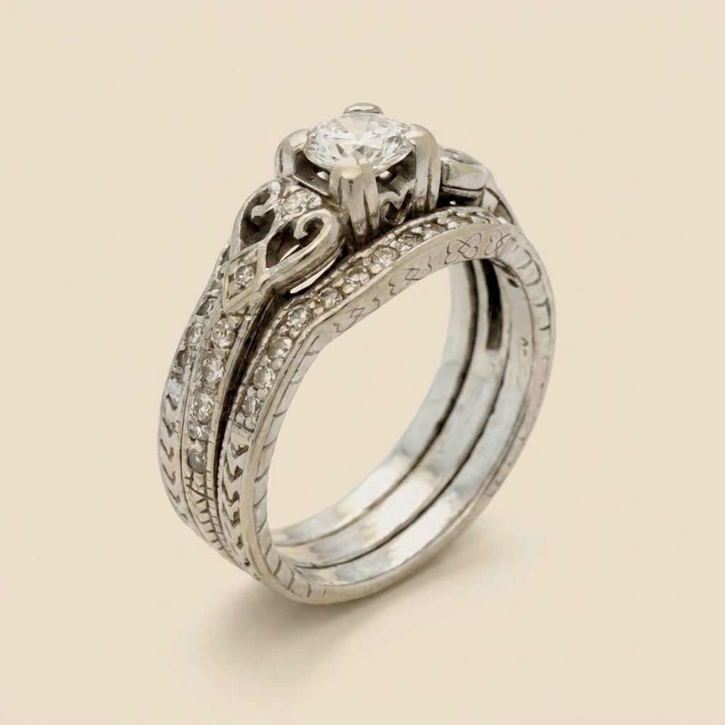 Diamond Engagement Ring & Insert Band Set - alternate view