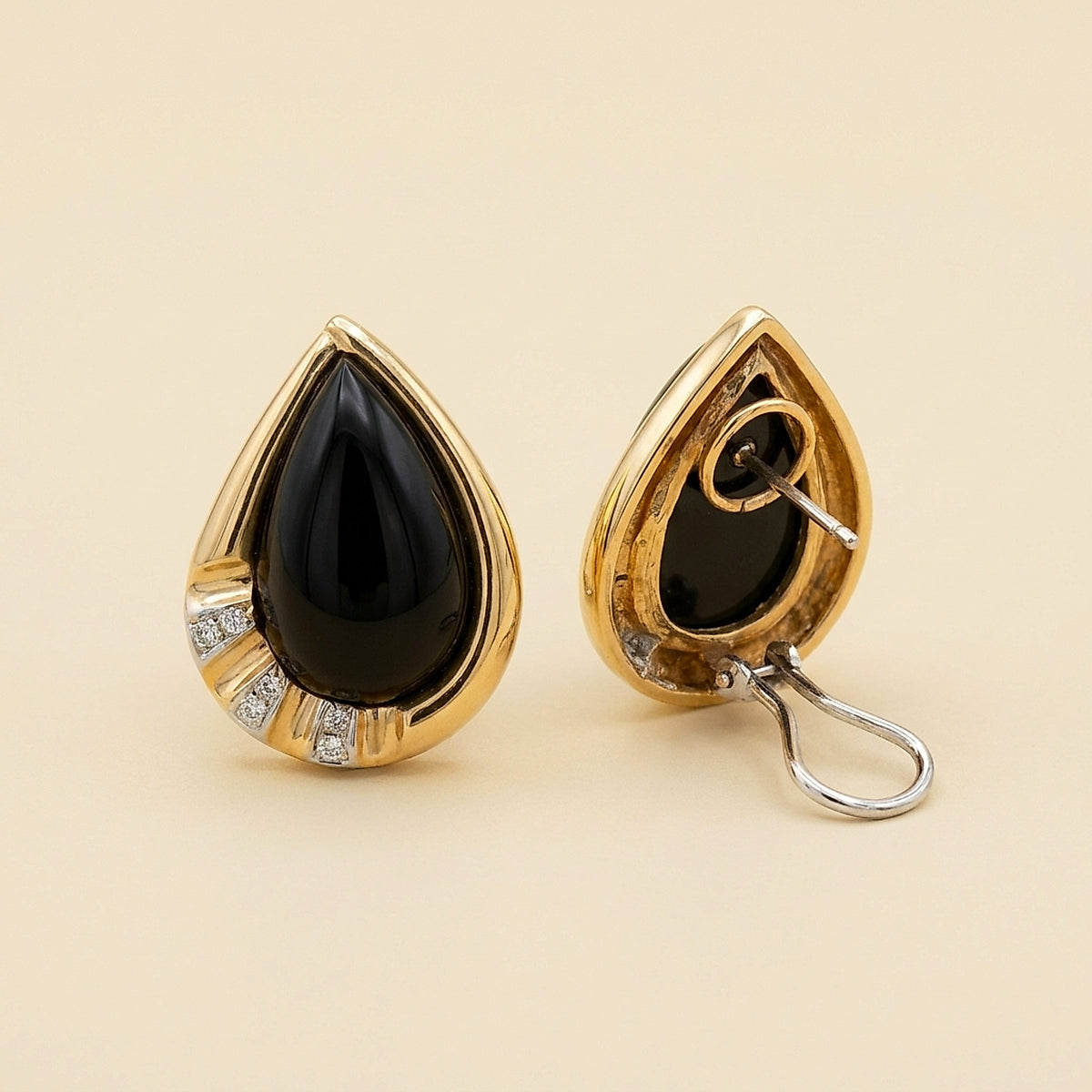 Onyx & Diamond Teardrop Earrings