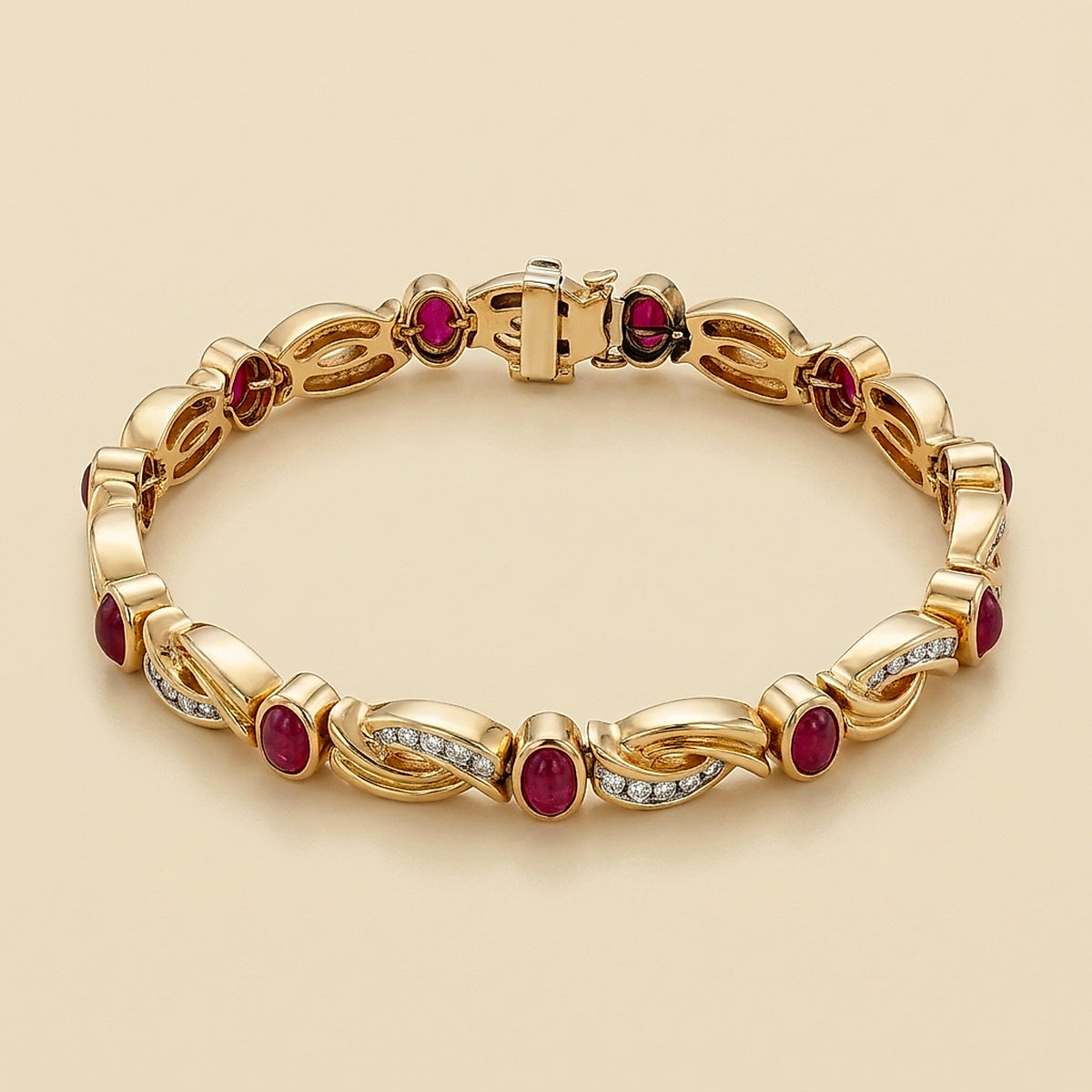 Cabochon Ruby & Diamond 14K Gold Crossover Bracelet
