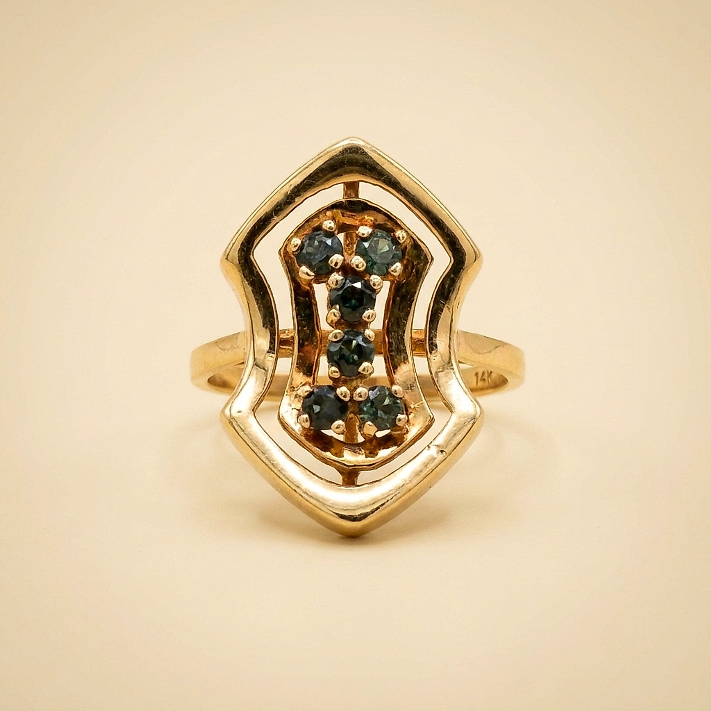 Retro Slotted Design Sapphire Dinner Ring