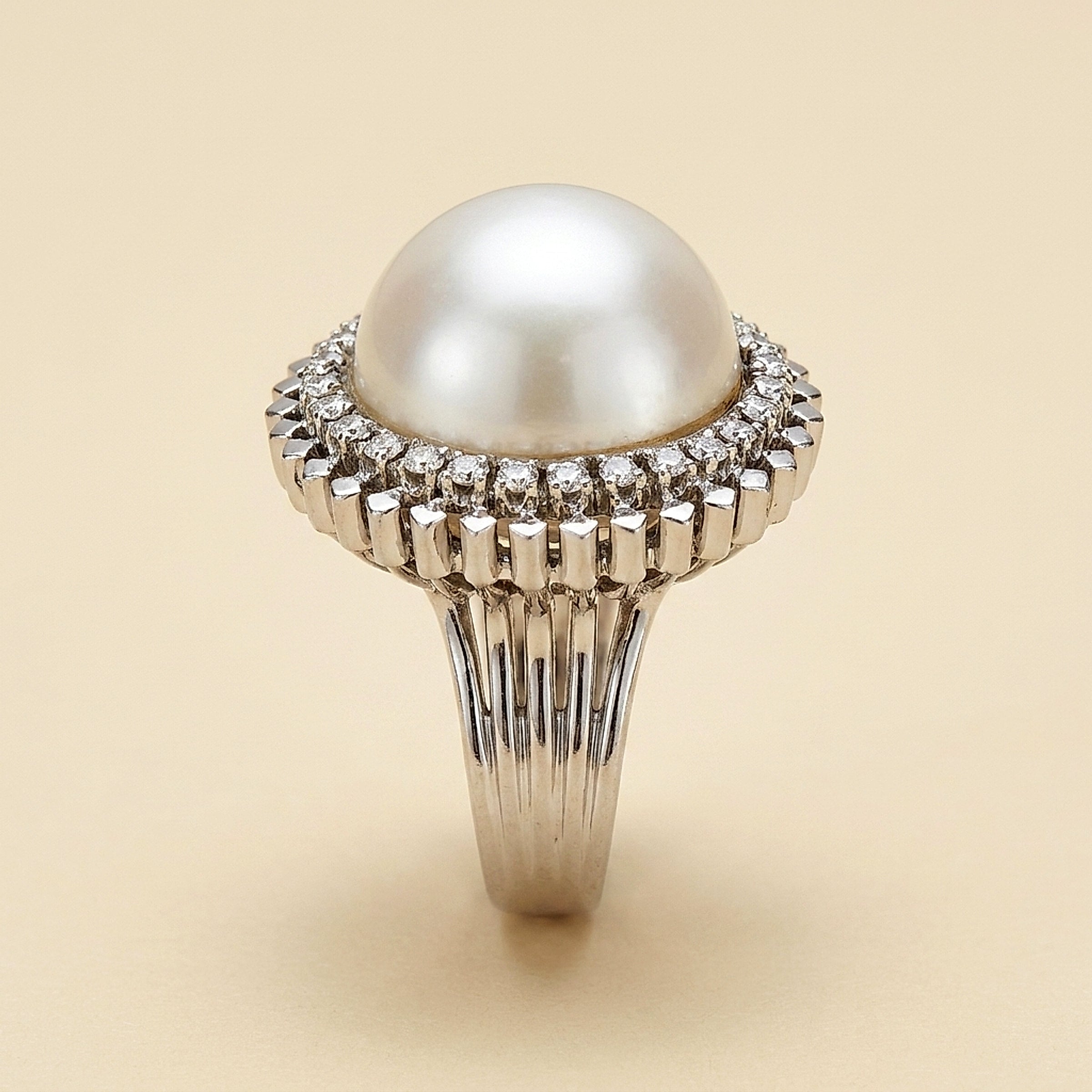 White Gold Mabe Pearl and Diamond Cocktail Ring