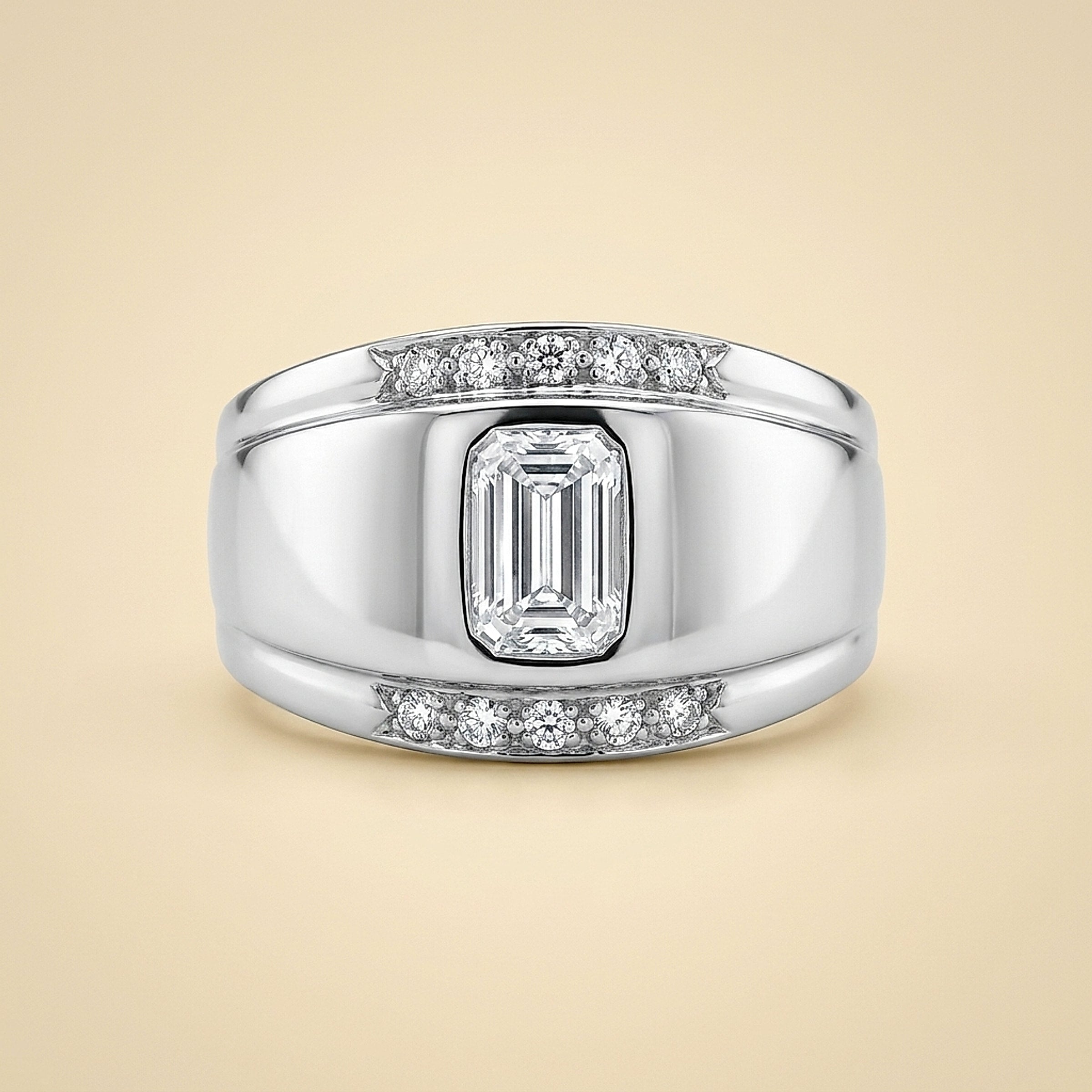 Retro White Gold Modern Emerald Cut Diamond Ring
