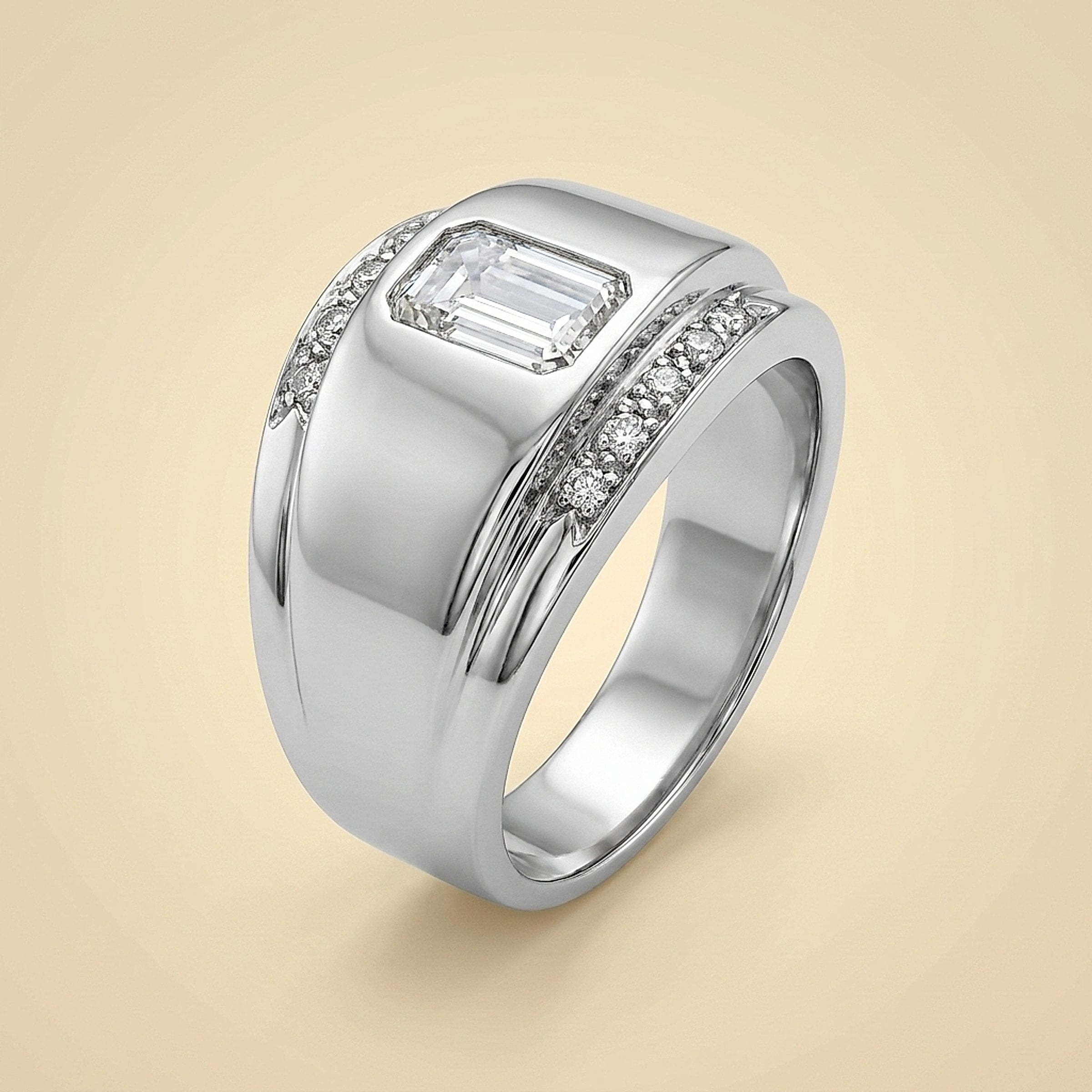 Retro White Gold Modern Emerald Cut Diamond Ring