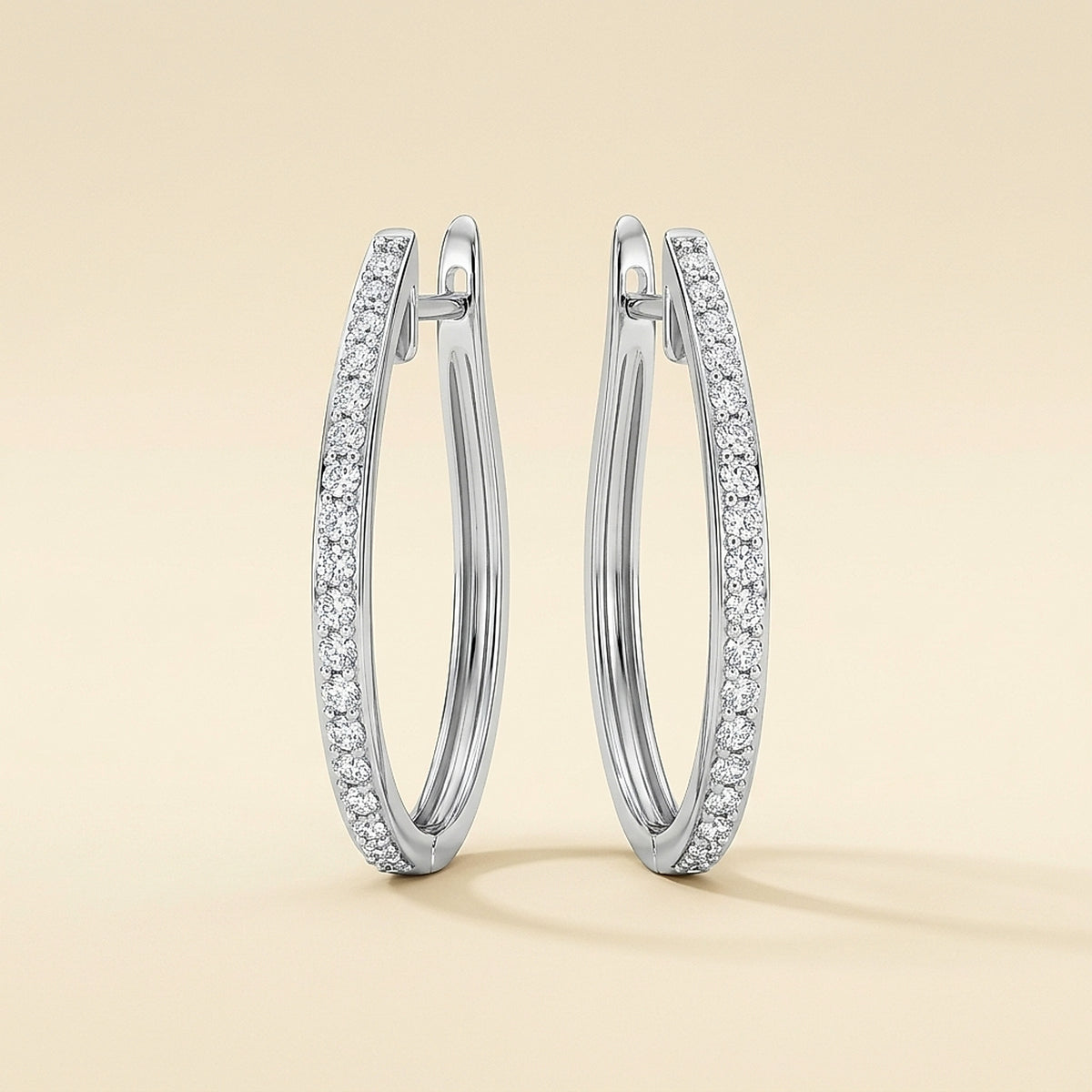 Oval White Gold  Diamond Hoops