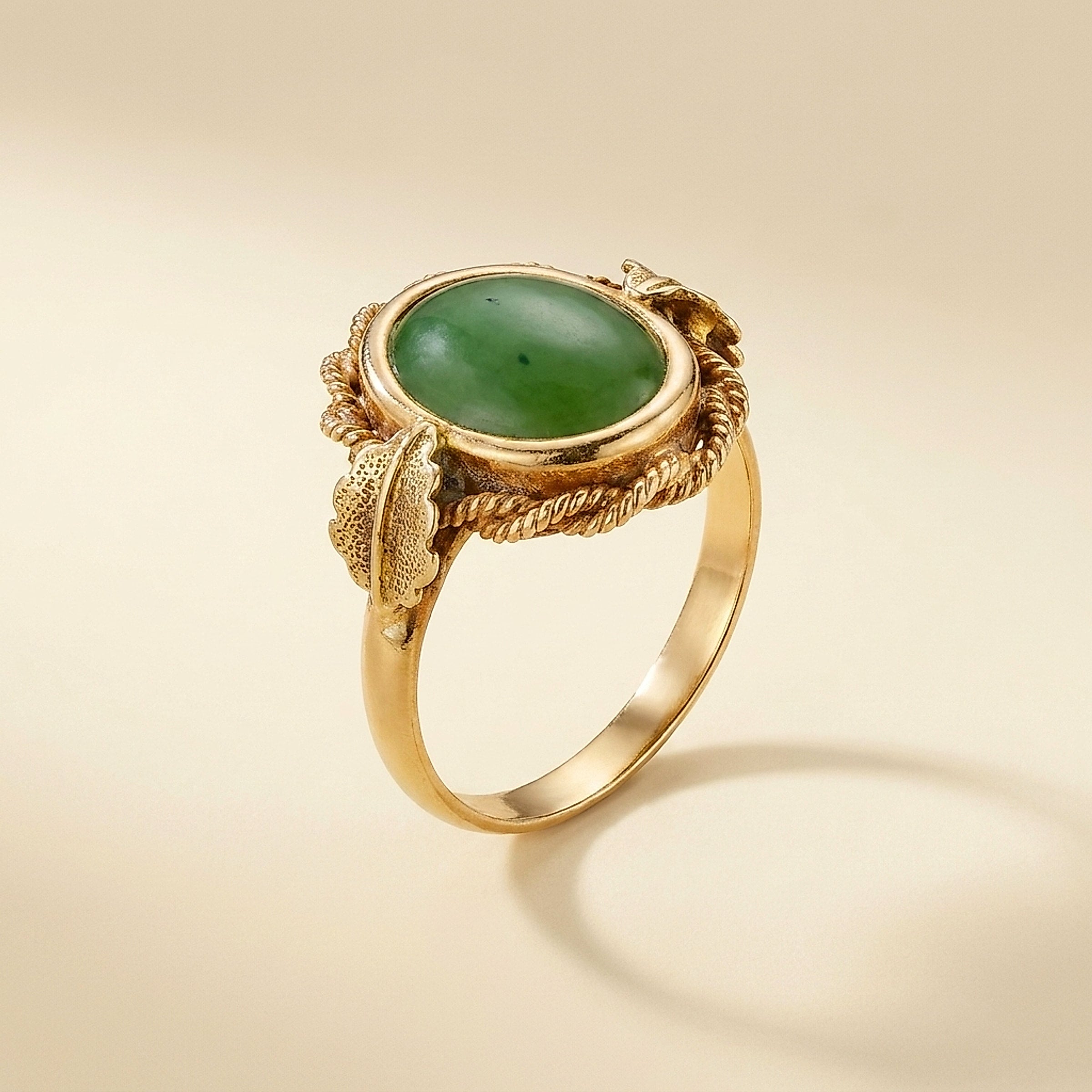 Delicate Jade Ring in Yellow Gold