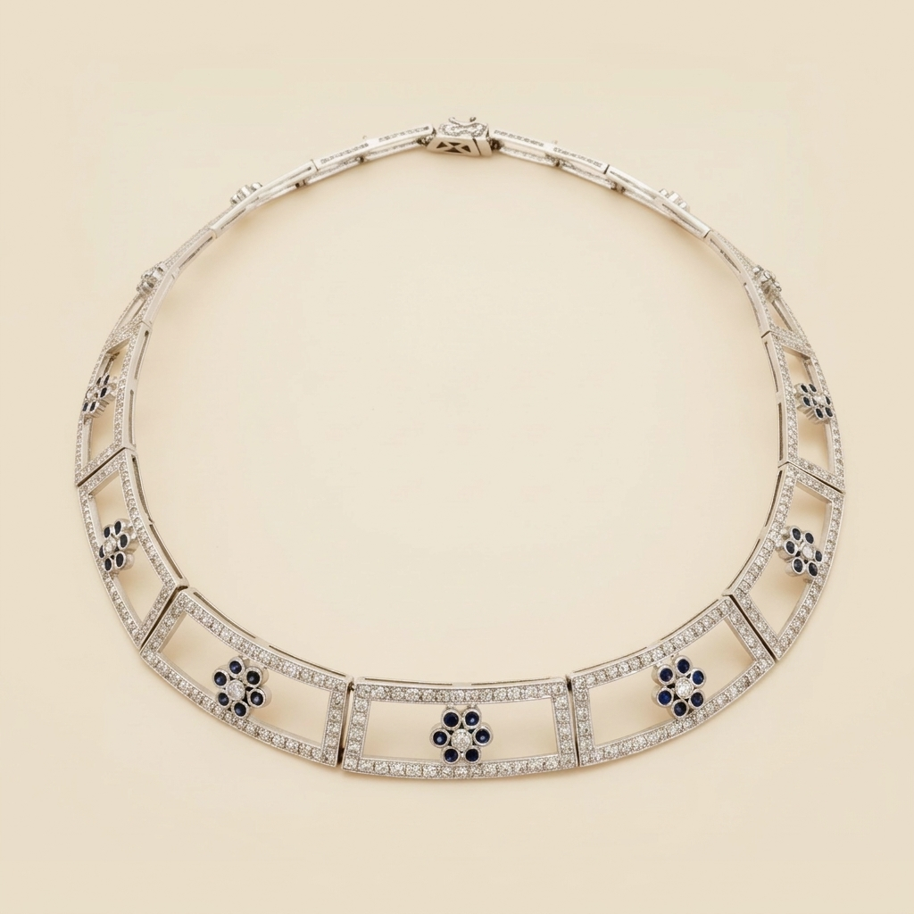 Platinum Diamond and Sapphire Choker - alternate view
