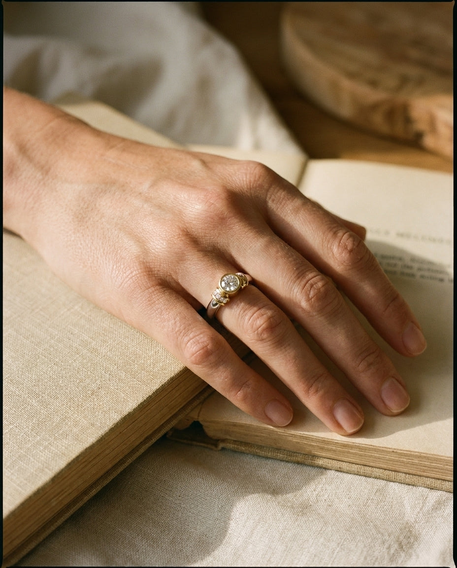 Platinum & 18k Yellow Gold Diamond Engagement Rings - editorial