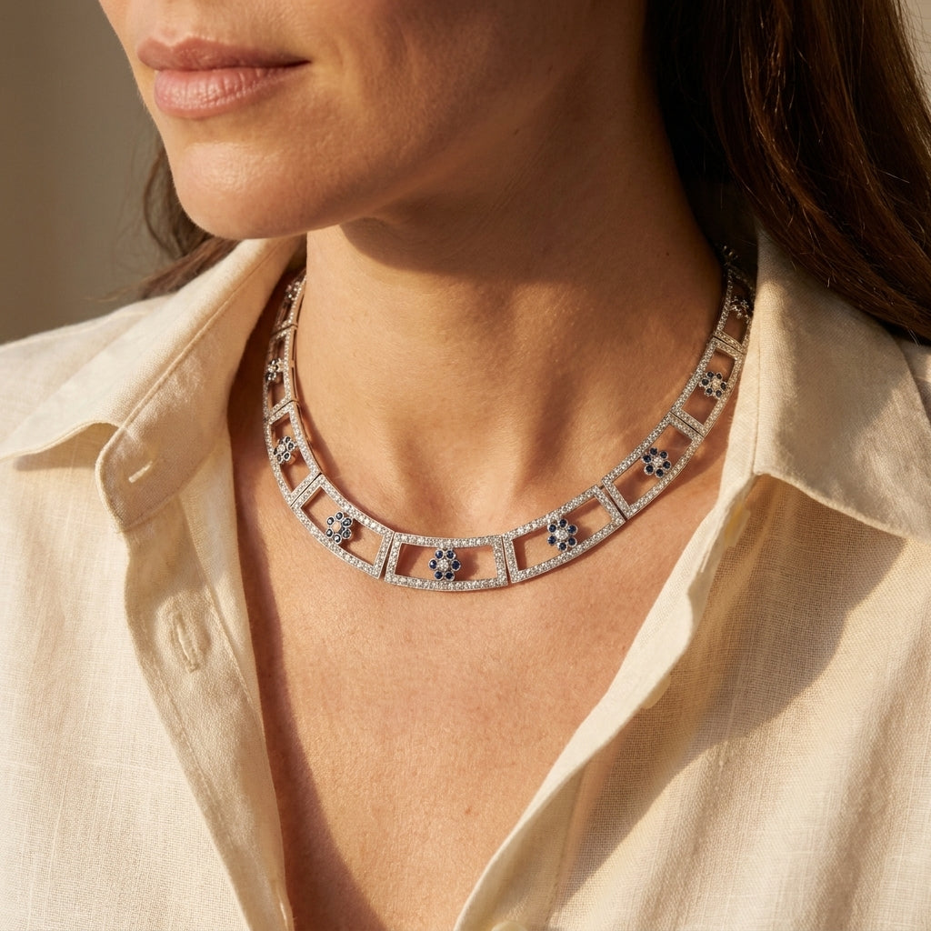 Platinum Diamond and Sapphire Choker - editorial