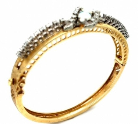 Yellow Gold Opal & Diamond Bangle Bracelet – Empire Diamond – view 4