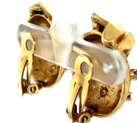 Yellow Gold Florentine Finish Ruby Ear Clips – Empire Diamond – view 3