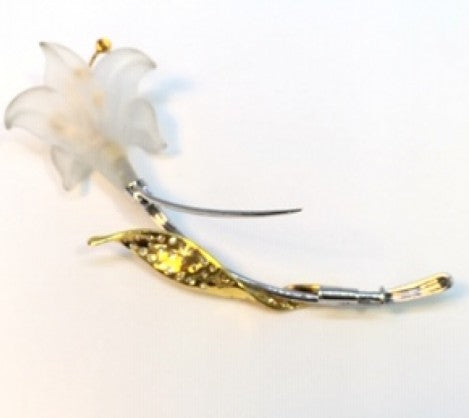 Yellow Gold & Platinum Quartz Crystal Flower Pin – Empire Diamond – view 3