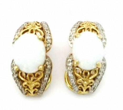 Yellow Gold Opal and Diamond "J" Hoop Earrings – Empire Diamond