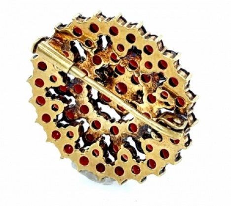 Victorian Yellow Gold Garnet Cluster Circle Pin – Empire Diamond – view 3