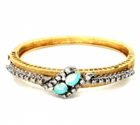 Yellow Gold Opal & Diamond Bangle Bracelet – Empire Diamond – view 3