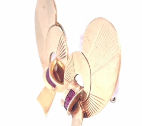 Retro Moderne Yellow Gold Ruby Ear Clips – Empire Diamond – view 4