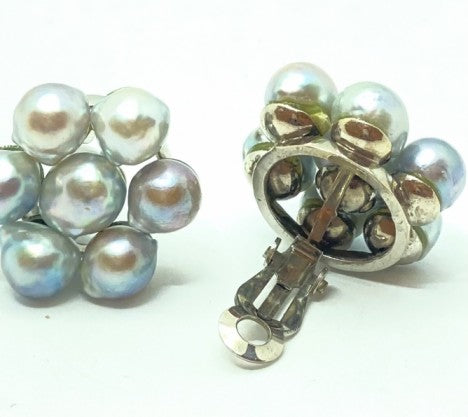 White Gold Gray Baroque Pearl Cluster Earrings – Empire Diamond – view 2
