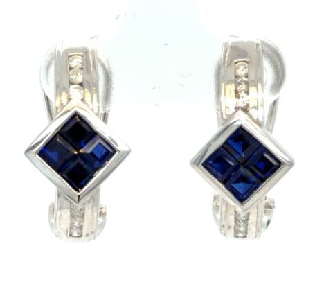 White Gold Diamond and Sapphire Earrings – Empire Diamond – view 3