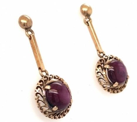 14k YG Cabochon Ruby Hanging Earrings – Empire Diamond – view 2