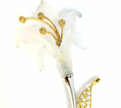 Yellow Gold & Platinum Quartz Crystal Flower Pin – Empire Diamond – view 2