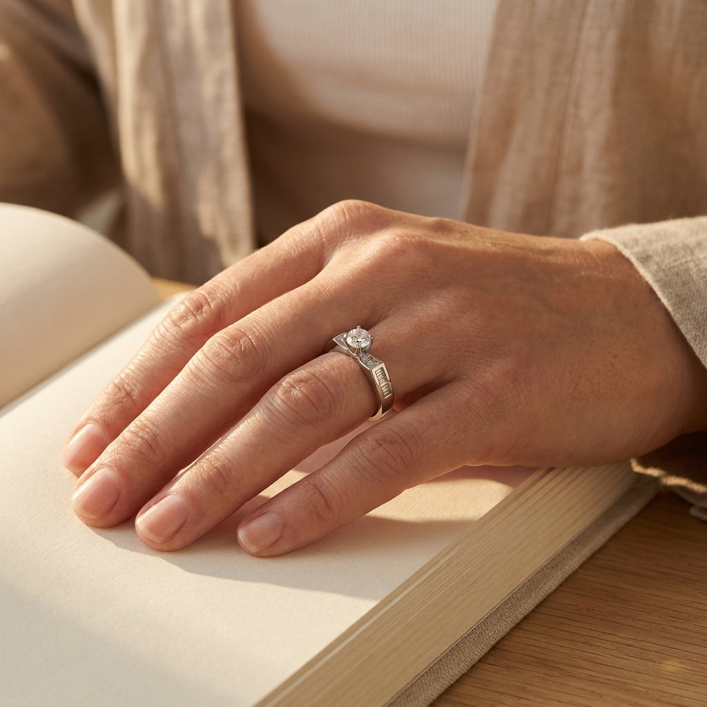 Platinum 6 Prong Diamond Engagement Ring - editorial