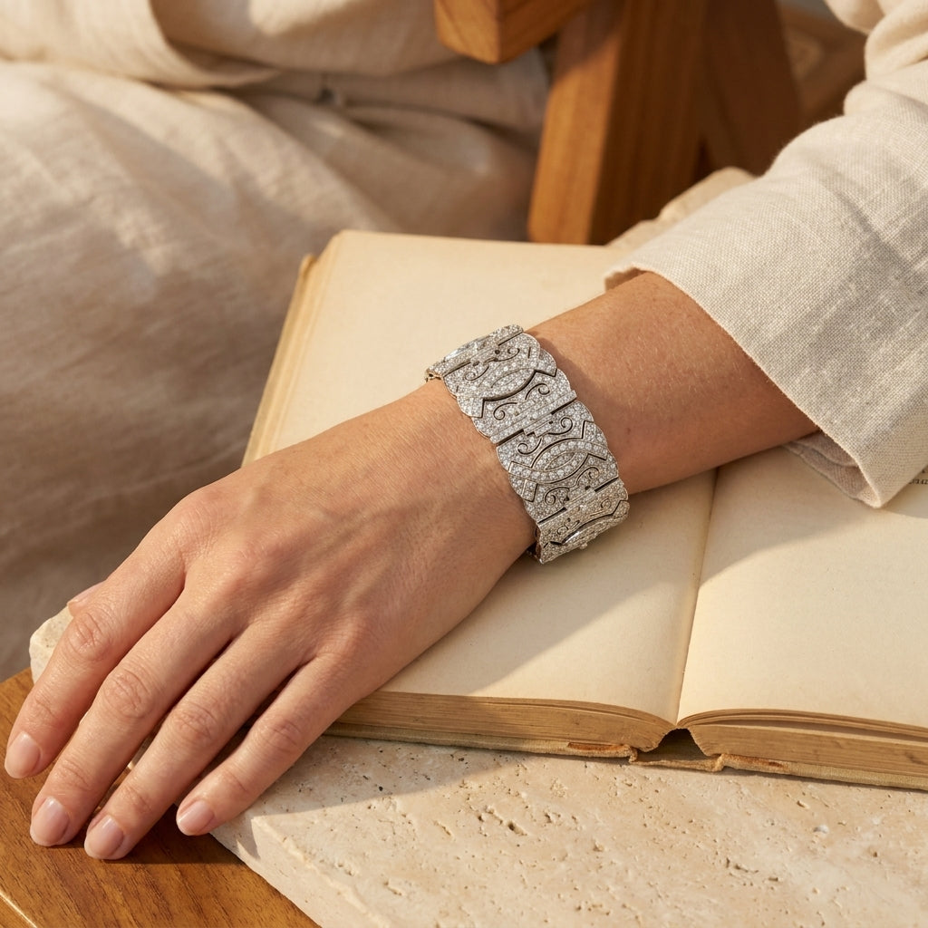 18k White Gold Wide Diamond Bracelet - editorial