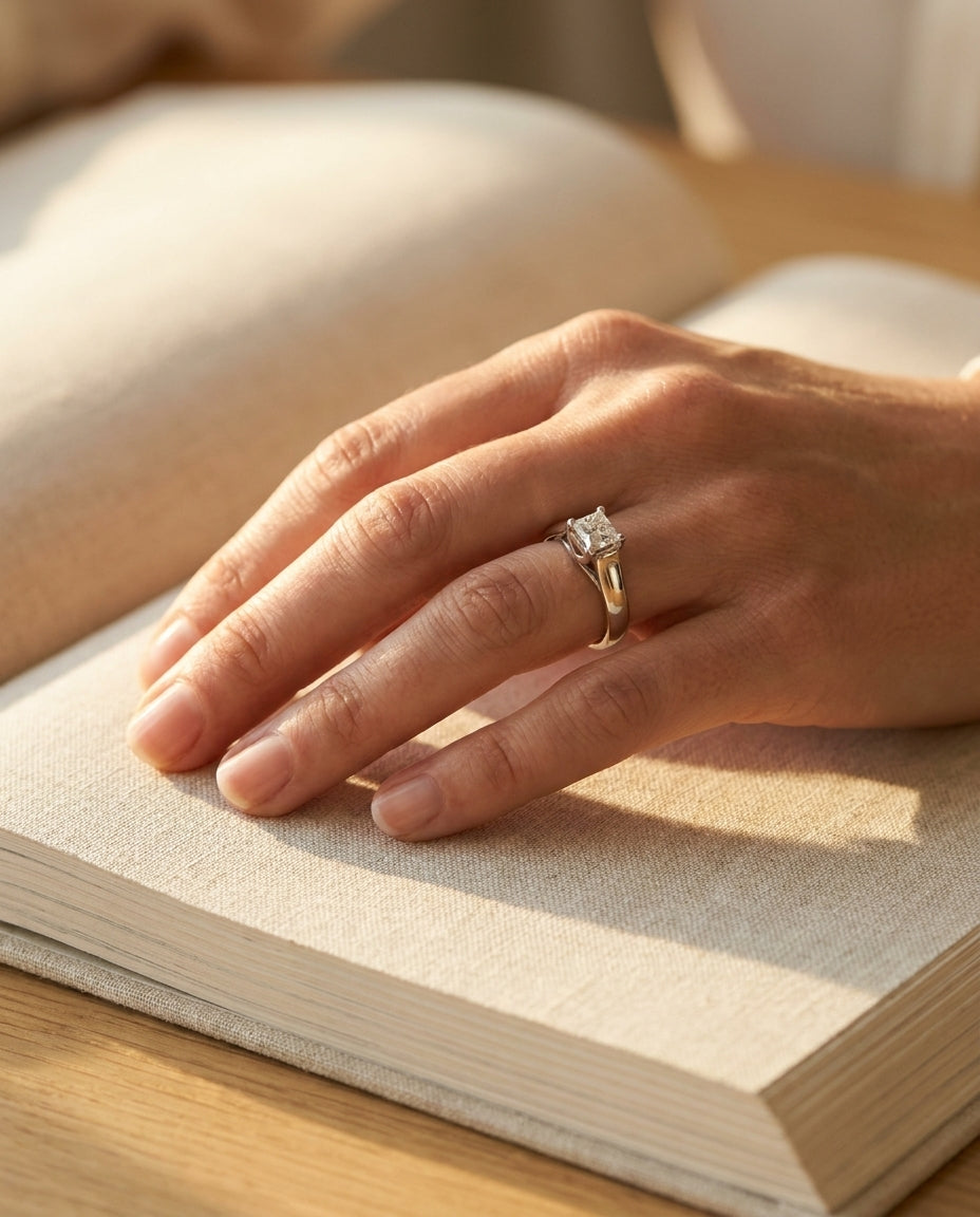 Platinum Diamond Solitaire Engagement ring - editorial