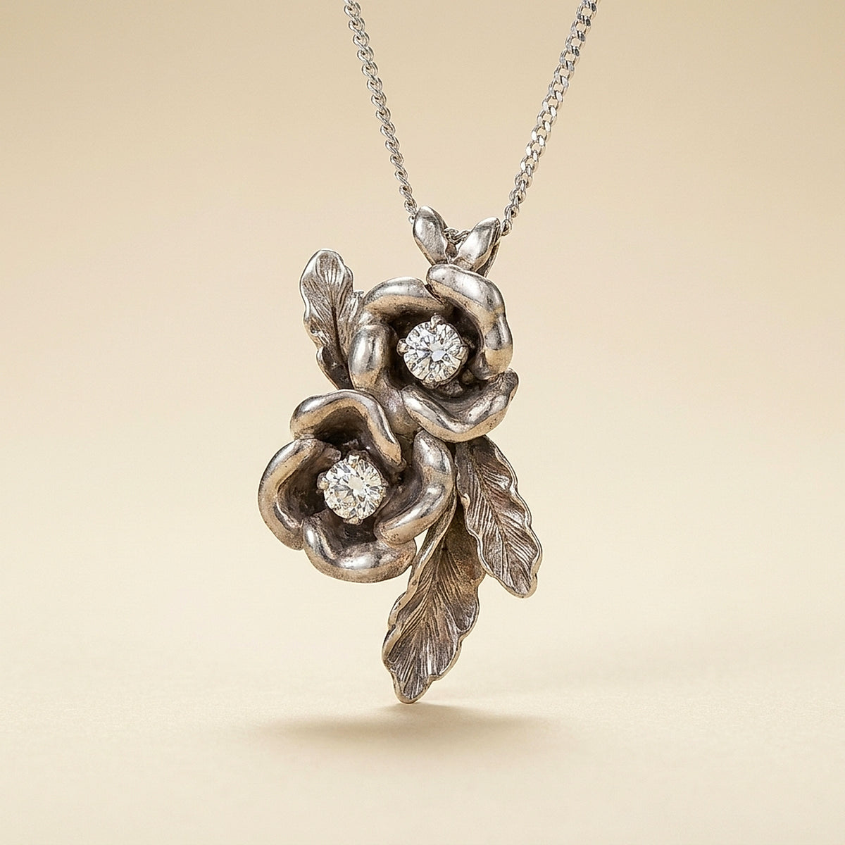 Fine Curb Link Flower Necklace and Earring Set
