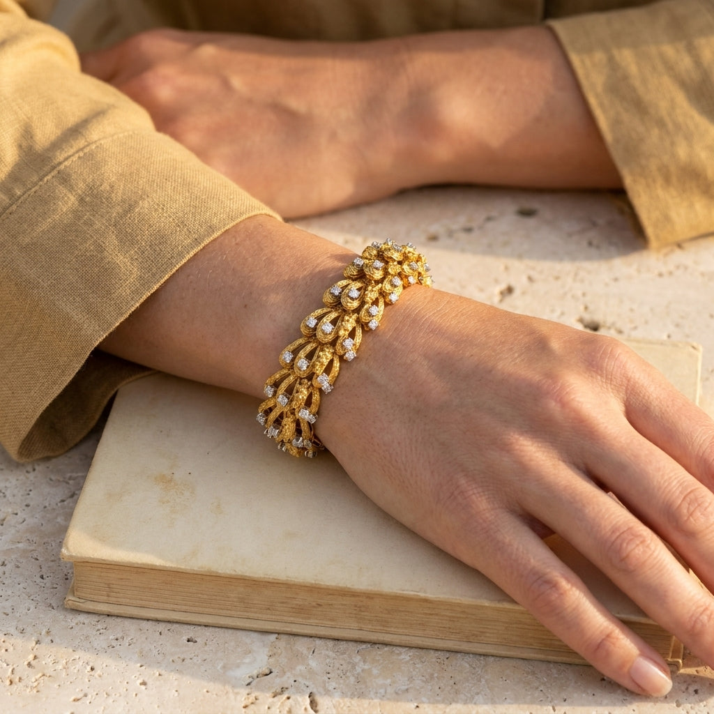 Heavy Brush Design Diamond Link Bracelet - editorial