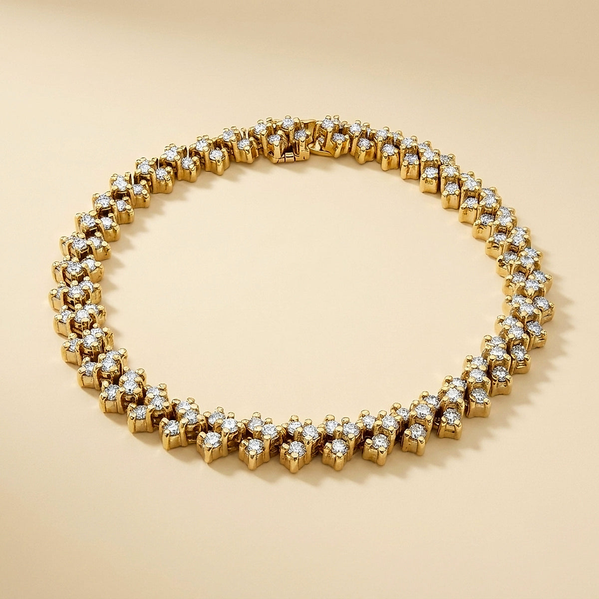 Yellow Gold Diamond Chevron Link Line Bracelet