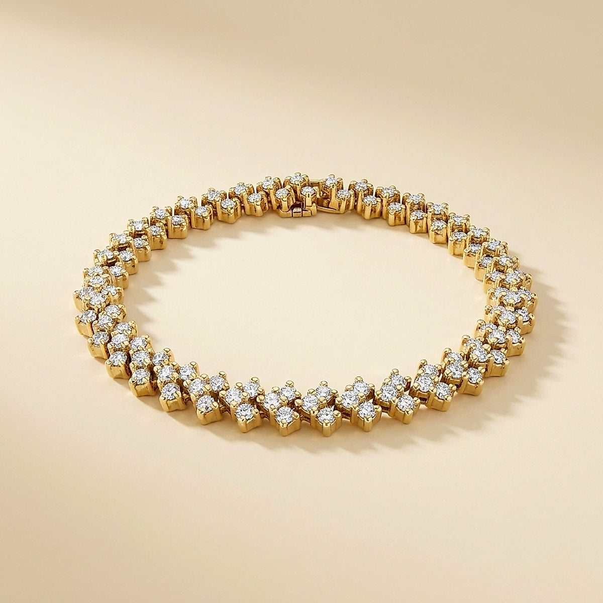 Yellow Gold Diamond Chevron Link Line Bracelet