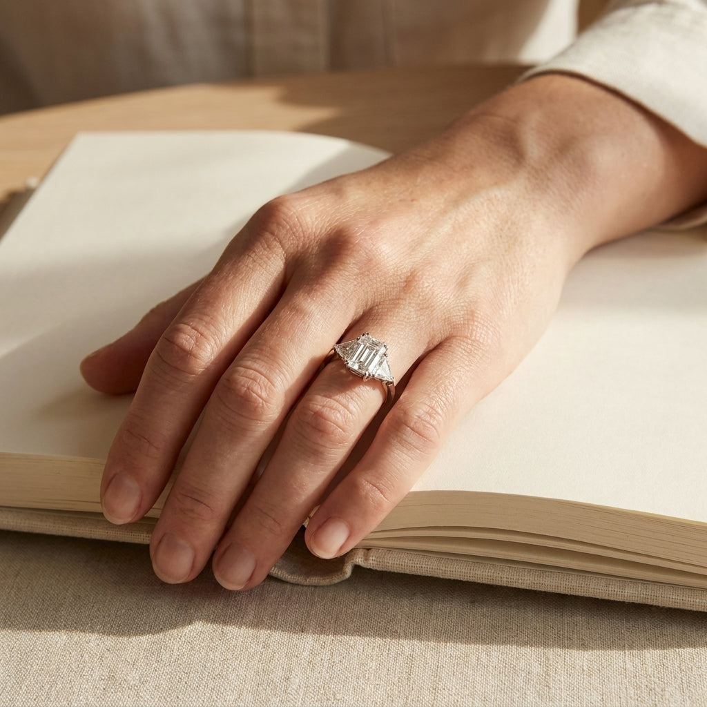 Important Platinum Three Stone Diamond Ring - editorial