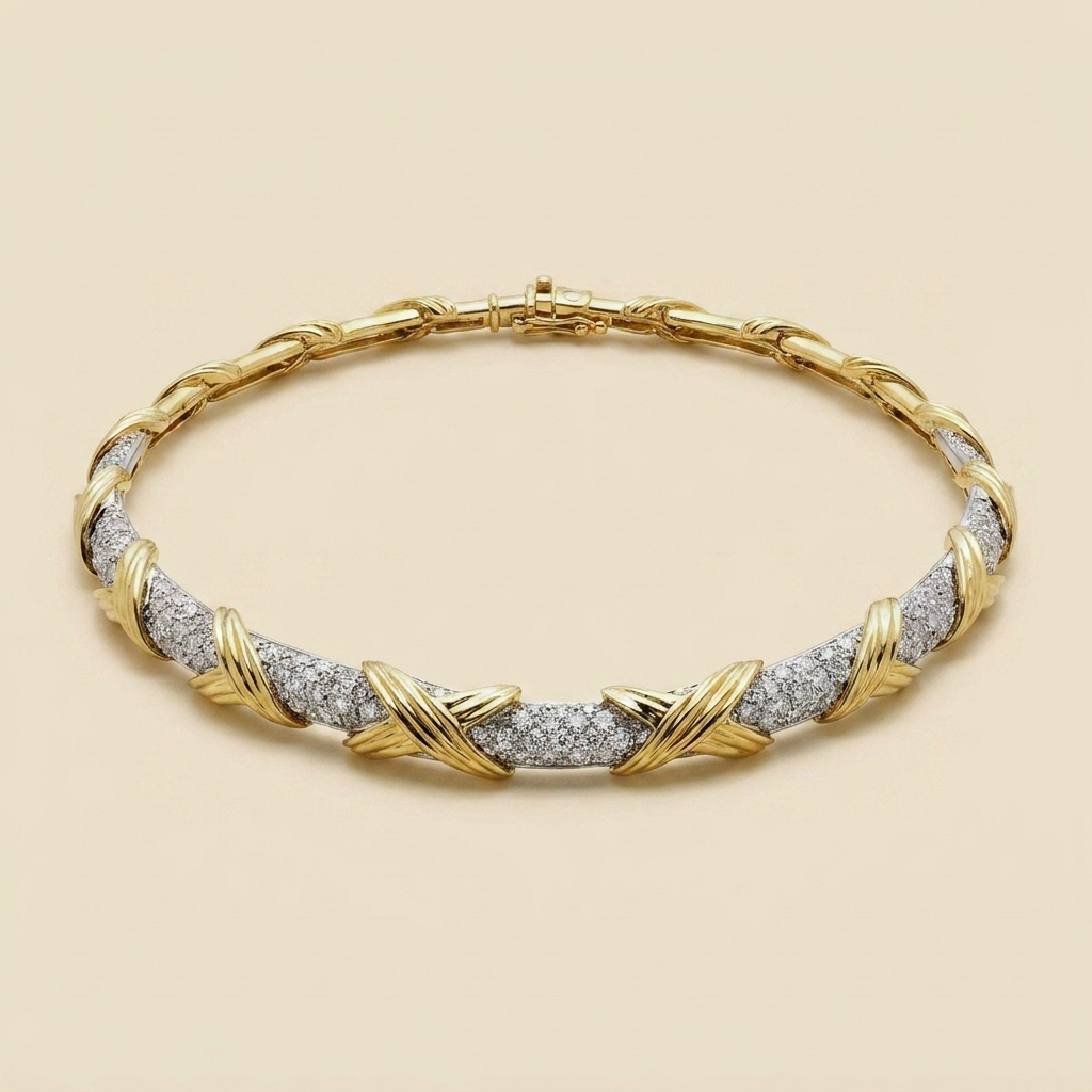 Fancy Graduated X Bar & Pave Diamond Choker Necklace - alternate view