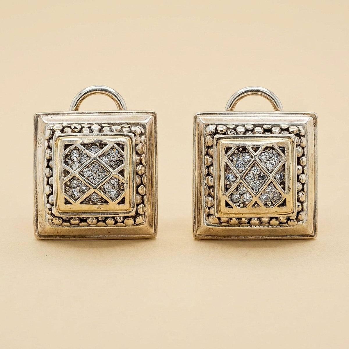 Michael Dawkins Sterling Silver & Gold Pyramid Earrings