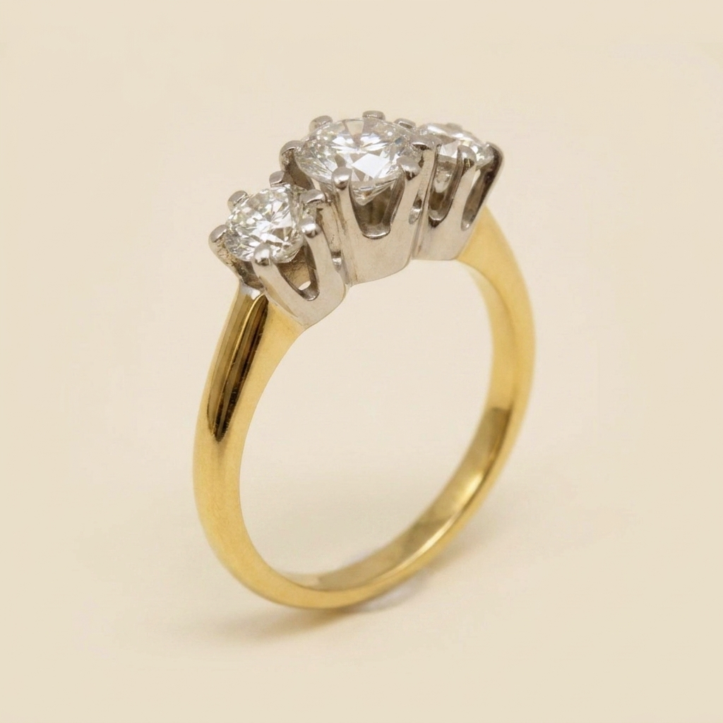 Two Tone 3 Stone Diamond Engagement Ring - alternate view