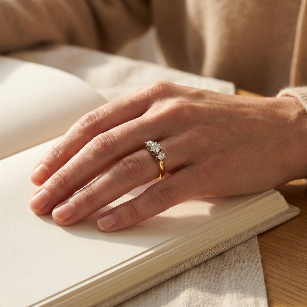 Two Tone 3 Stone Diamond Engagement Ring - editorial