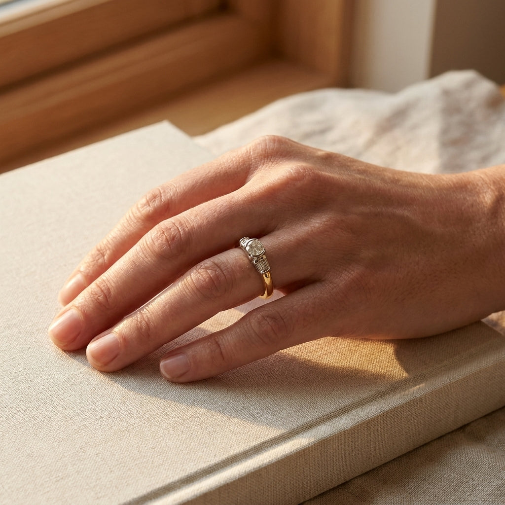 Two Tone 4 Prong Diamond Engagement Ring - editorial