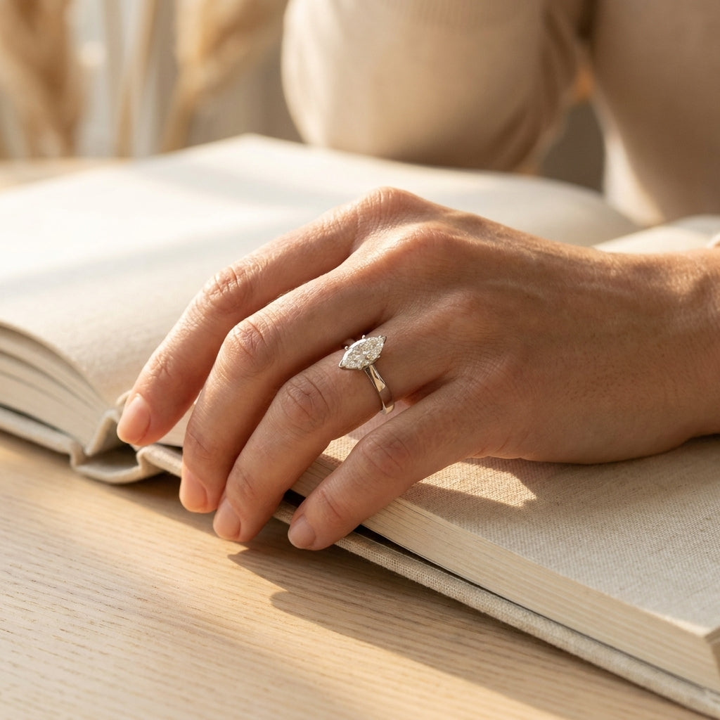 Platinum Solitaire Marquise Diamond Engagement Ring - editorial