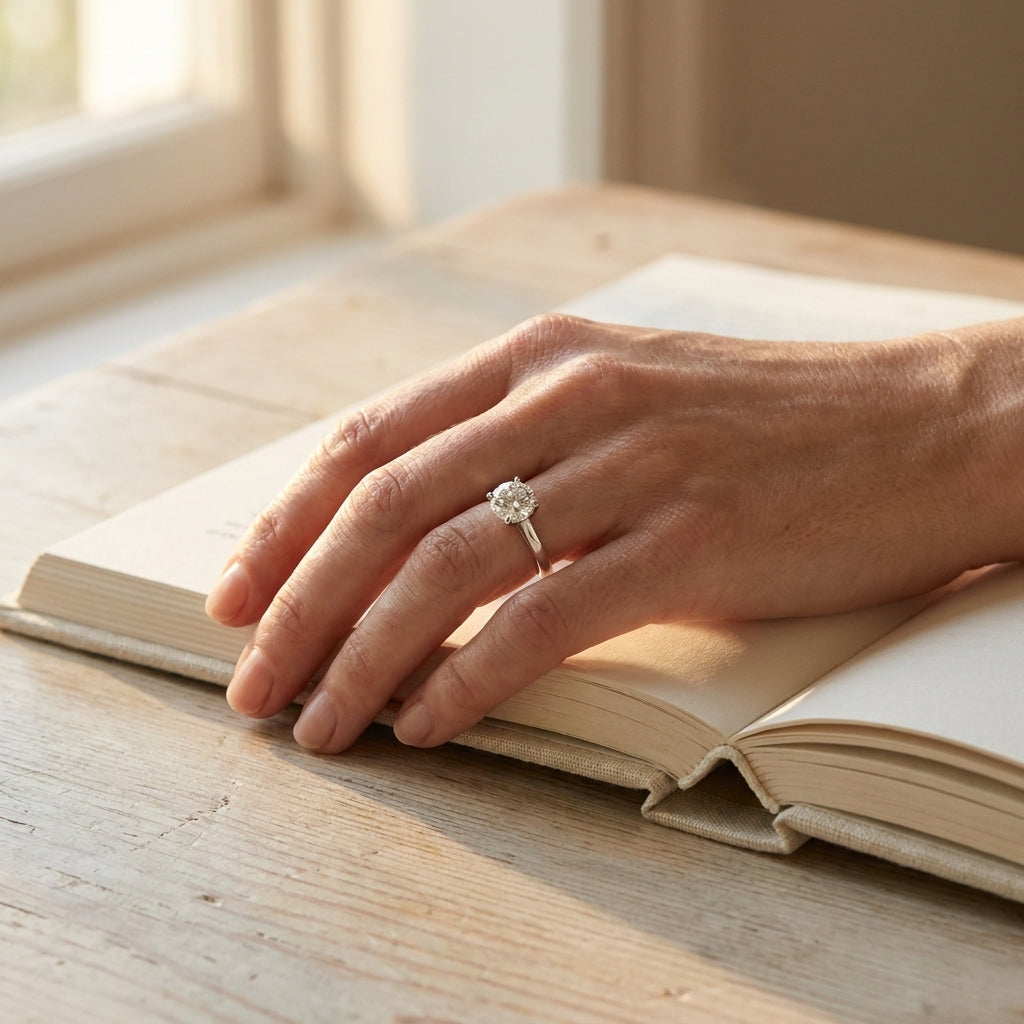 Platinum DeBeers Solitaire Diamond Engagement Ring - editorial