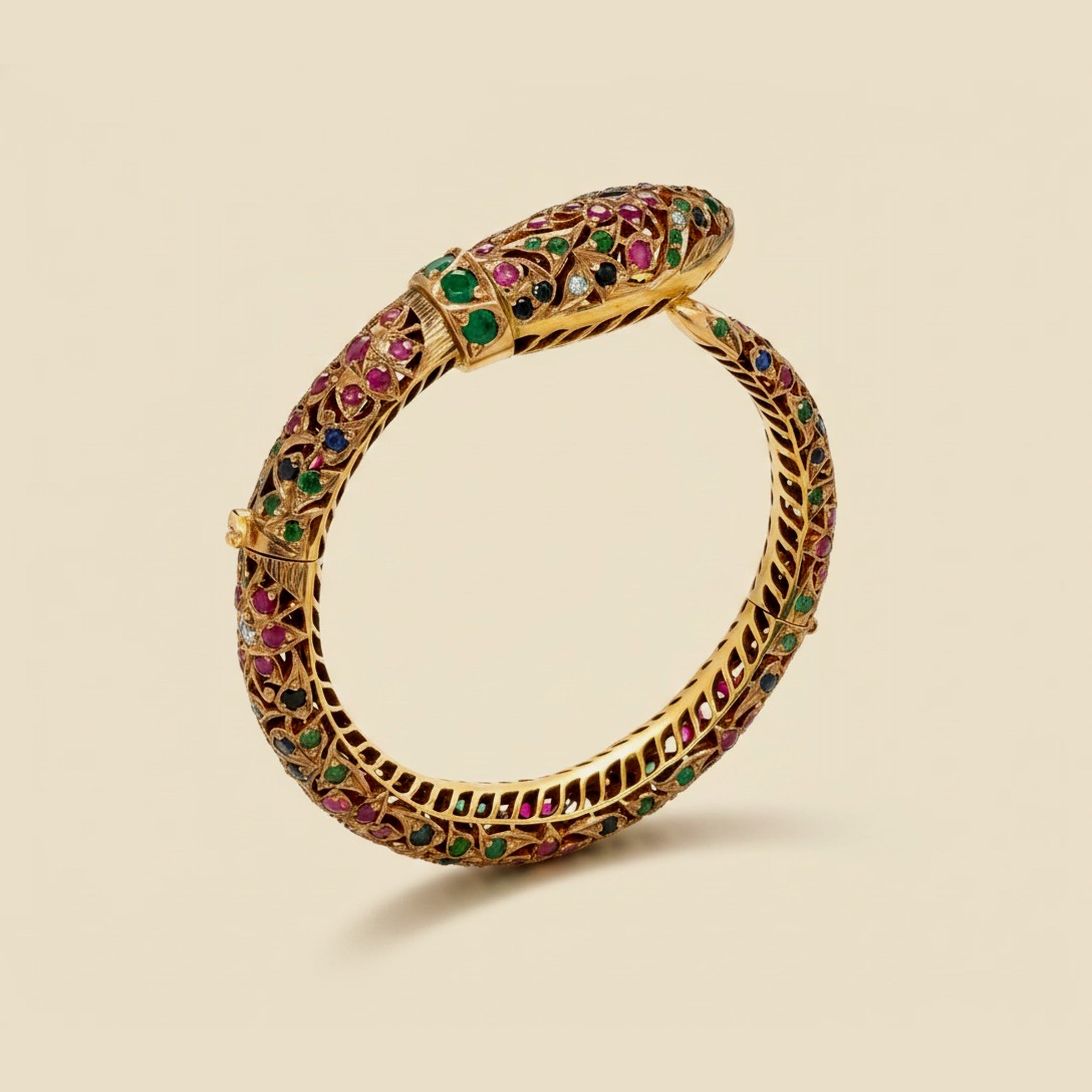 9k Rose Gold Gem-Set Snake Bangle Bracelet