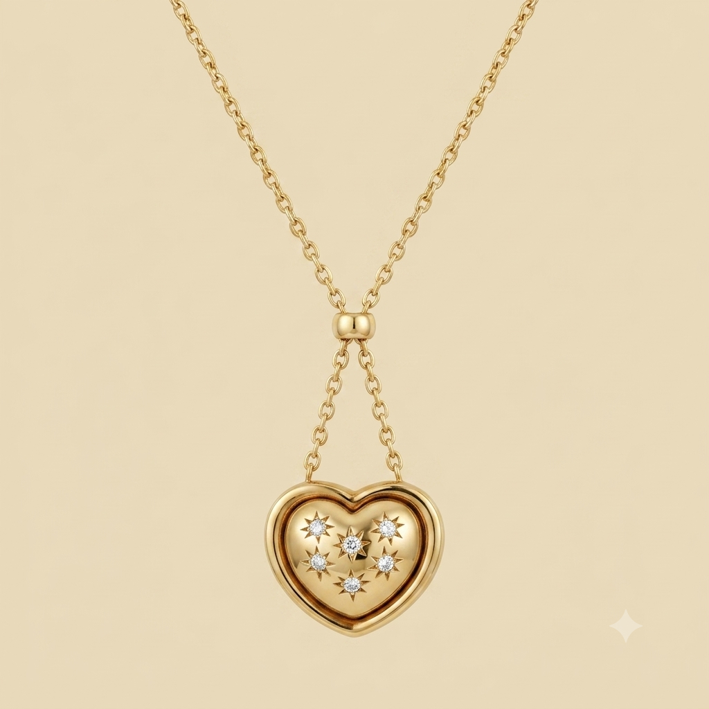 14k Yellow Gold Chain and 18k Yellow Gold Diamond Heart Necklace
