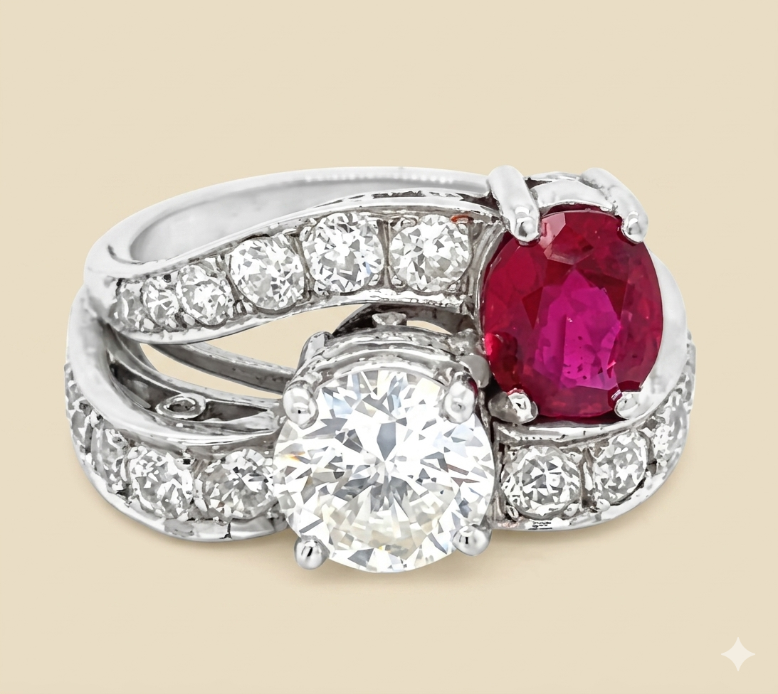 Art Deco Diamond & Ruby Cocktail Ring